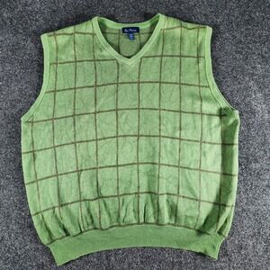 Paul Frederick Silk Cashmere Blend Sweater Vest Men's L Green V-neck Casual Dad